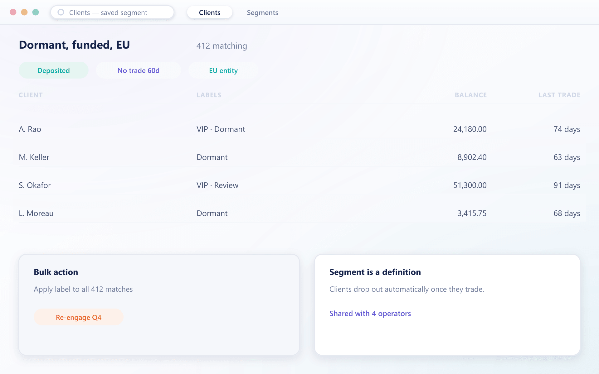 BrokerOS client segmentation