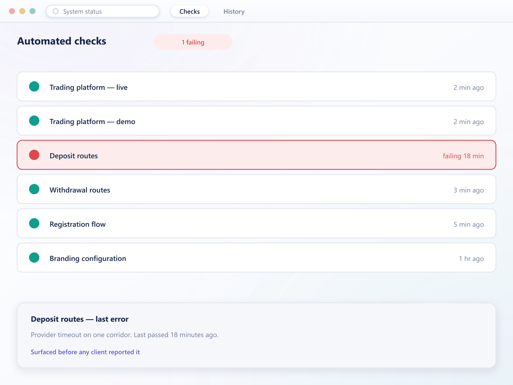 BrokerOS platform status checks