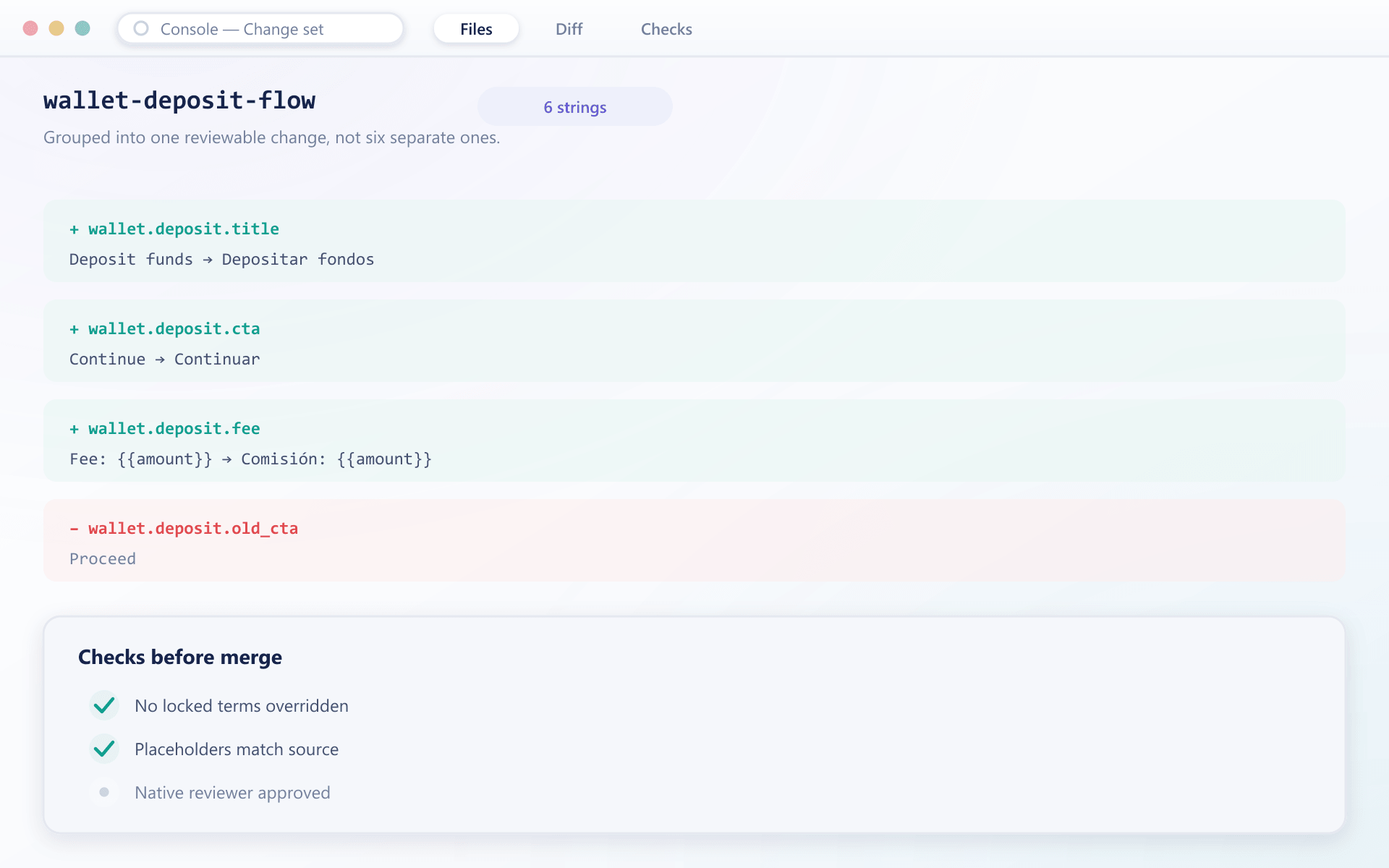 Related translation strings grouped into one reviewable change set