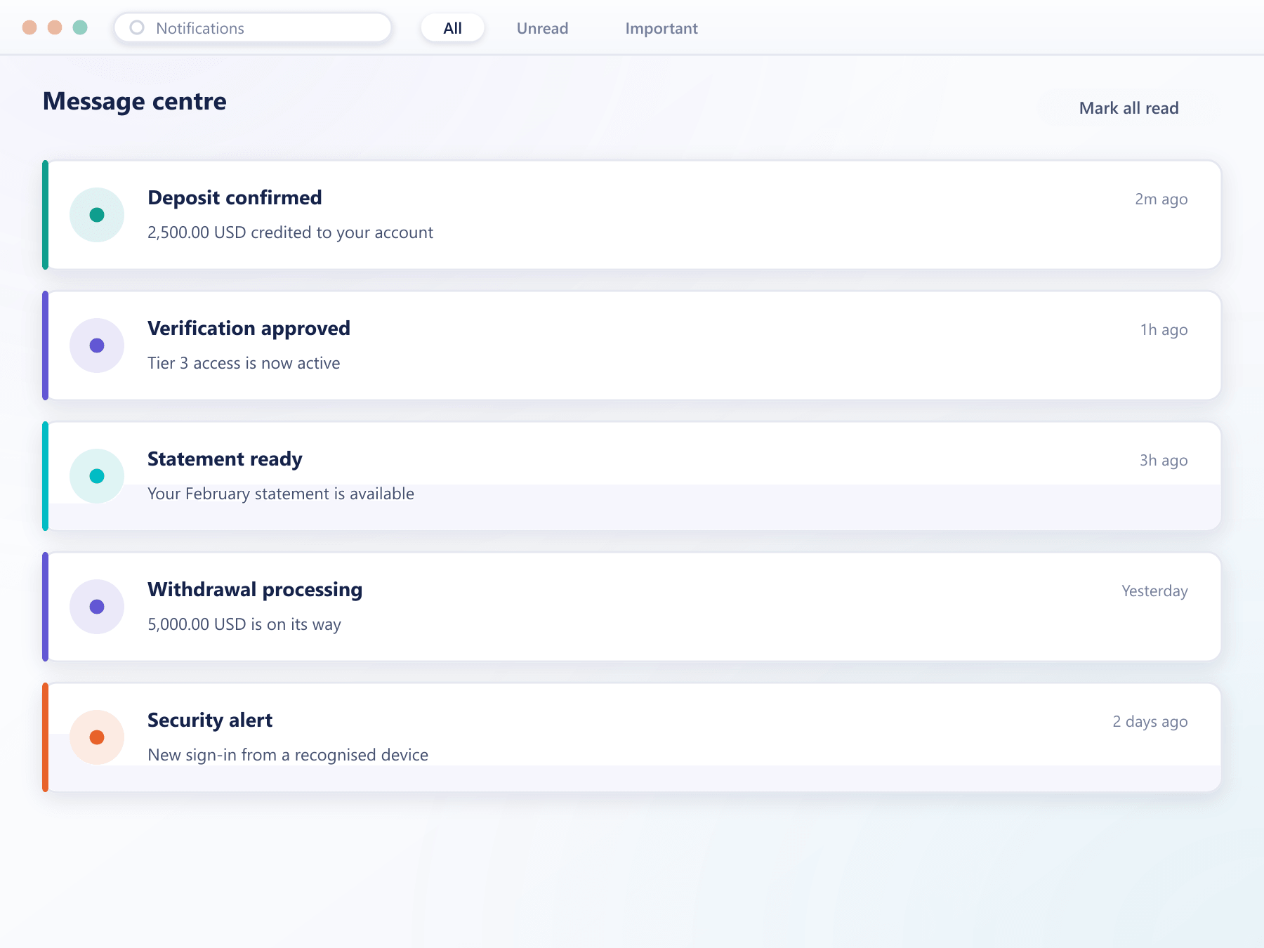 BrokerOS client notification centre