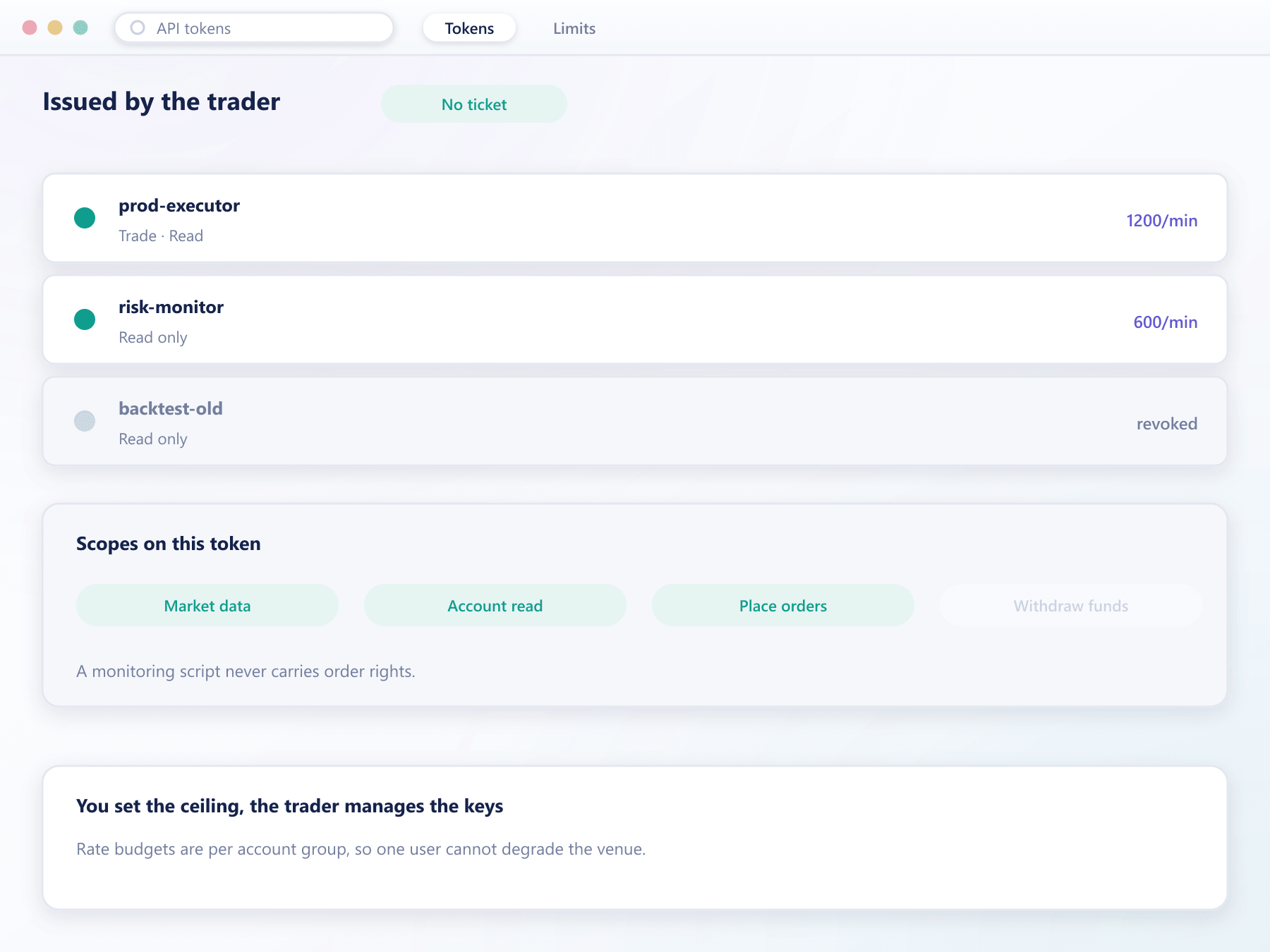 TradeX api token management