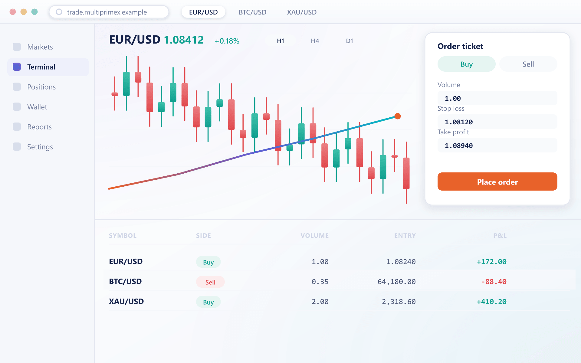 TradeX web trading terminal